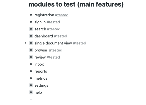 How use WorkFlowy to plan and organize my testing activities